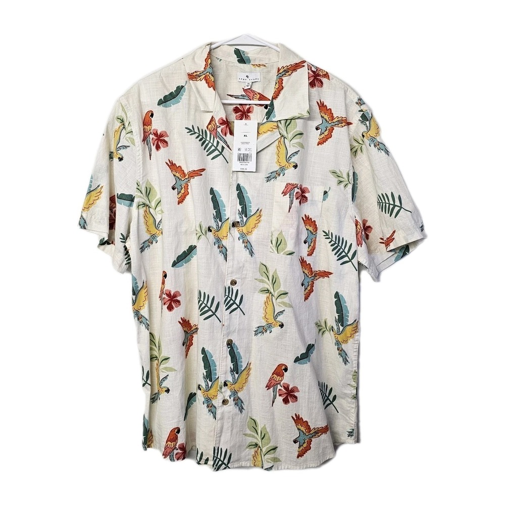 NWT True Craft XL‎ Men Hawaiian Short Sleeve Shirt Parrot Vaca Camp Tropical